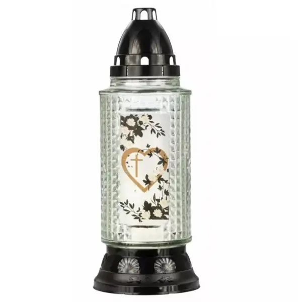 Candela din Sticla, Model Inima si Cruce, Neagra