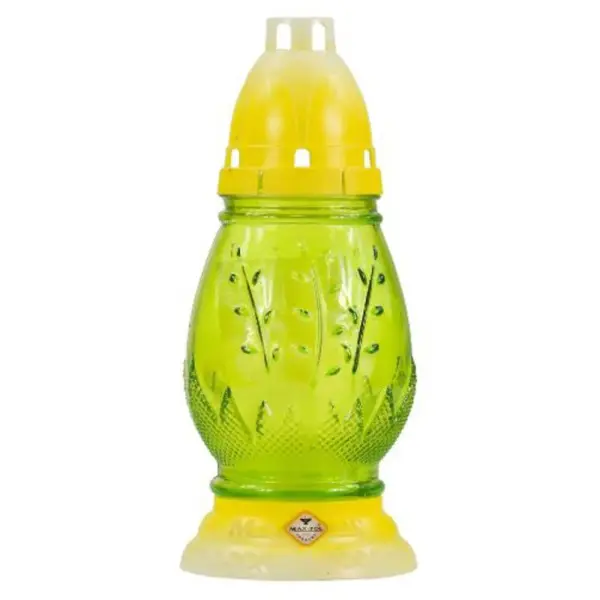 Candela Ou din Sticla Colorata, Galben si Verde, timp de Ardere 18 Ore