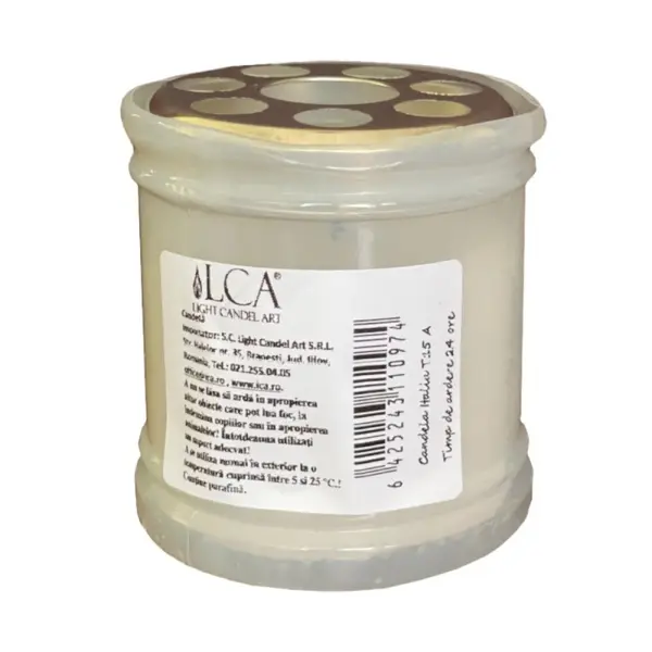 Candela Plastic cu Capac Anti-Vant Alb, 24 Ore