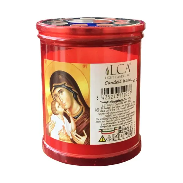 Candela Plastic cu Capac Anti-Vant Rosu, 36 Ore