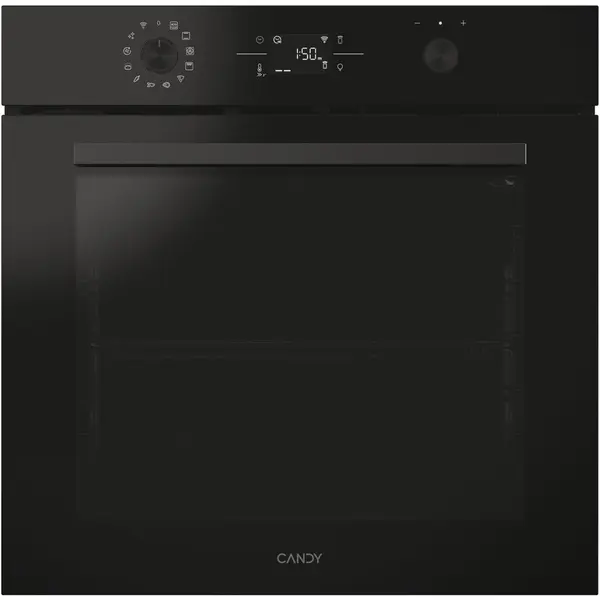 CANDY Cuptor incorporabil Candy Titanium CA6 NP5B3YTB, Electric, 78 litri, Curatare Pirolitica & Hidrolitica, WiFi, 12 functii, Butoane Push-pull, Display, Softclose, Raft telescopic, Clasa A++, Negru
