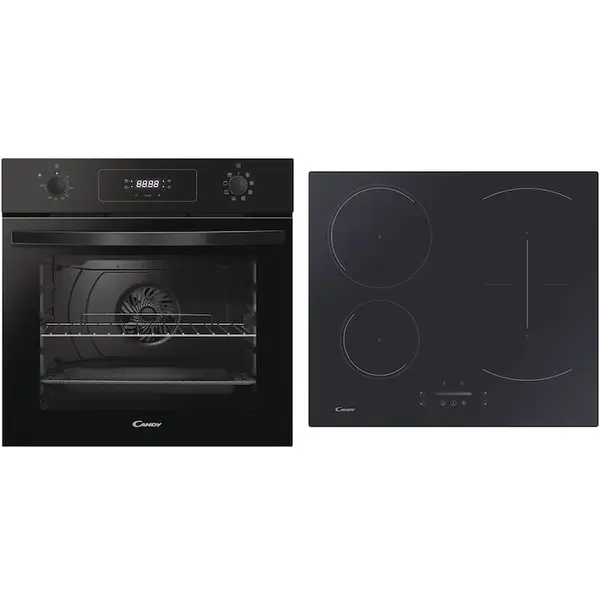 CANDY Pachet Cuptor incorporabil Candy PCI 25BCTP643C, 65 l, Clasa A+, Negru + Plita incorporabila, Inductie, 4 zone de gatit, Control touch, 60 cm, Negru