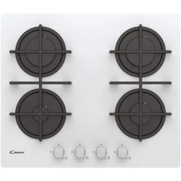 CANDY Plita incorporabila Candy CVG6WW, 4 arzatoare gaz, Siguranta gaz, Control butoane, 59.5 cm, Sticla alba