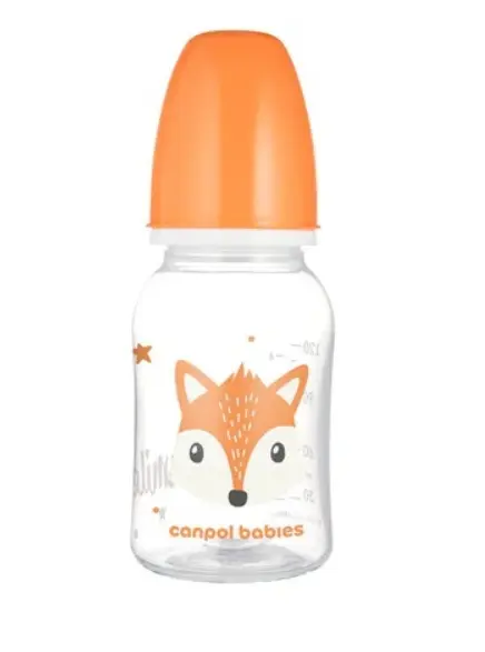 Canpol 11/851 Biberon cu gat ingust pp cute animals 0+ luni 120 ml orange