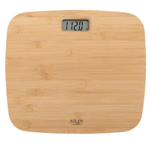 Cantar de baie din bambus Adler AD 8173, max 150 kg, Diviziune 100g, Baterie CR2032 (Maro)