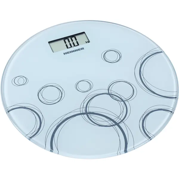 Cantar de baie Heinner Circles 150 HBS-WH150R, 150 Kg, Display LCD, Sticla securizata, Alb