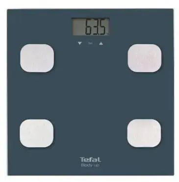 Cantar de baie Tefal Body Up BM2520V0, 150 kg, LCD, Sticla, 8 memorii, Indice de masa corporala (Albastru)