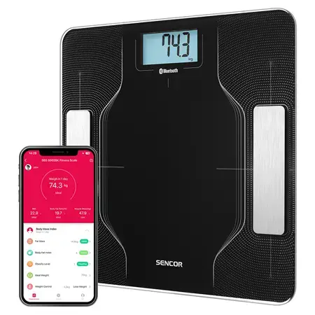 Cantar Smart Fitness Sencor SBS8002BK, Aplicatie SENCOR Home, iOS/Android, Bluetooth (Negru)