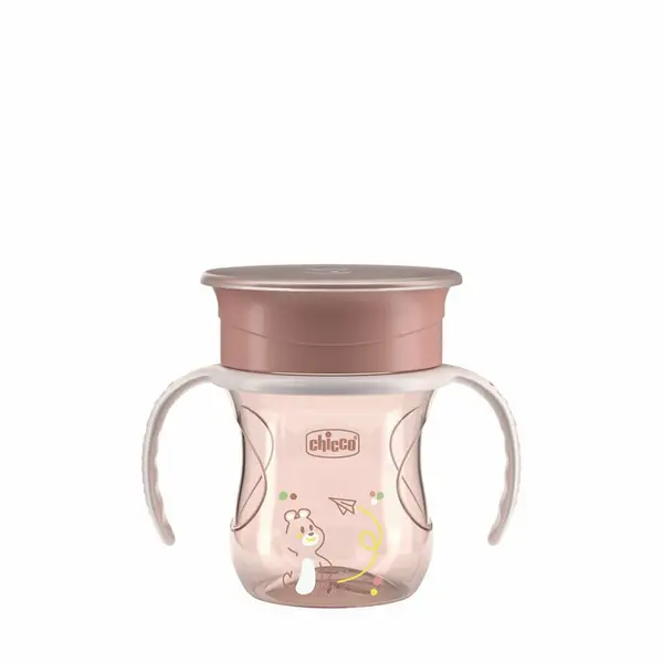 Canuta 360, Chicco, Perfect Cup, Anti-Scurgere, Manere ergonomice, Detasabile, Capacitate 200 ml, Compatibila cu masina de spalat vase, Fara BPA, 12 luni+, Roz