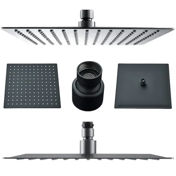 Cap Palarie Dus de BisDesign Pentru Baie, Model Ultra Slim, Otel Inoxidabil, Finisaj Negru Mat, Dimensiune 20x20 cm