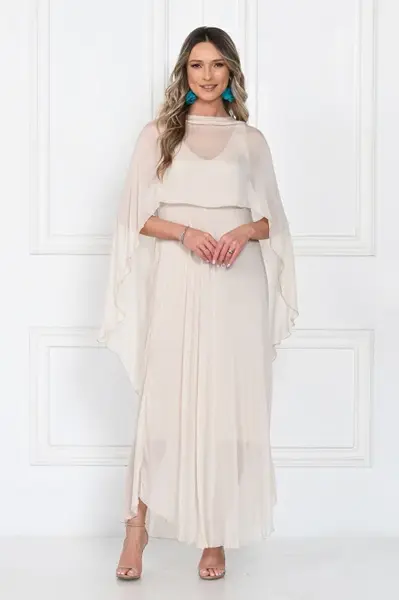 Capa dama din matase si vascoza tip kimono, croi fluid pentru layering, bej