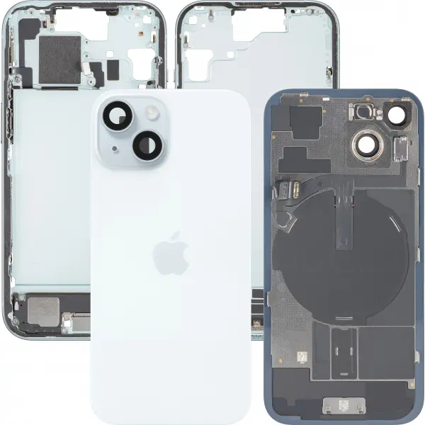Capac Baterie Apple iPhone 15, Cu Carcasa Mijloc, Full Parts, Albastru, Swap