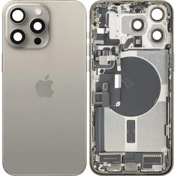 Capac Baterie Apple iPhone 15 Pro Max, Cu Carcasa Mijloc, Full Parts, Bej (Natural Titanium), Swap
