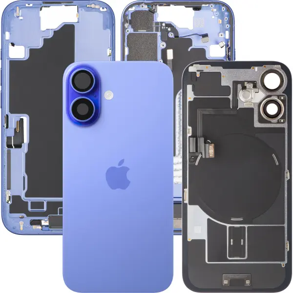 Capac Baterie Apple iPhone 16, Cu Carcasa Mijloc, Full Parts, Albastru (Ultramarine), Swap