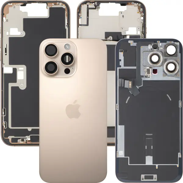 Capac Baterie Apple iPhone 16 Pro Max, Cu Carcasa Mijloc, Full Parts, Auriu (Desert Titanium), Swap