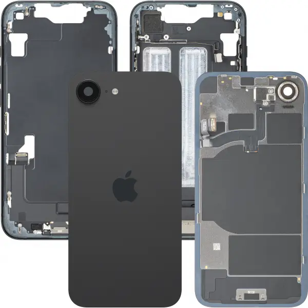 Capac Baterie Apple iPhone 16e, Cu Carcasa Mijloc, Full Parts, Negru, Swap