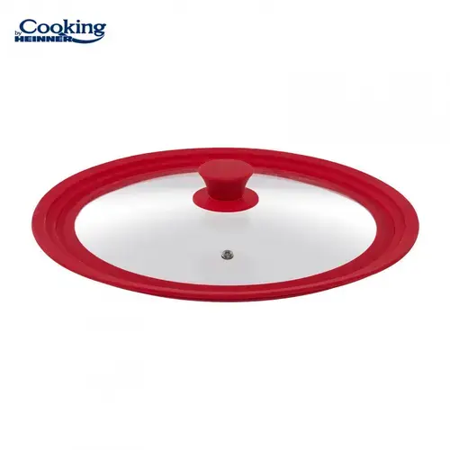 Capac sticla Heinner HR-AER-28D32R cu margine din silicon ajustabila pe 3 dimensiuni 28/30/32 cm (Rosu)