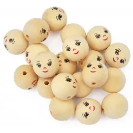 Capete papusi din lemn cu fata, 20 buc, 30 mm