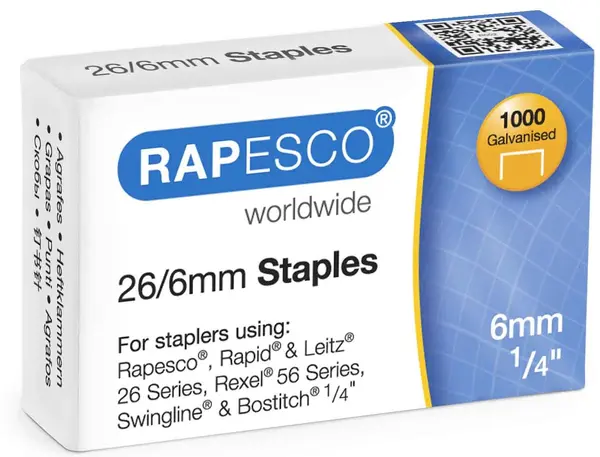 Capse pentru capsator Rapesco - 26/6 mm, 1000 buc
