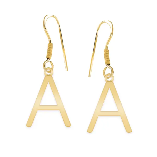 Caracter - Cercei personalizati cu tortita deschisa si litera din argint 925 placat cu aur galben 24K