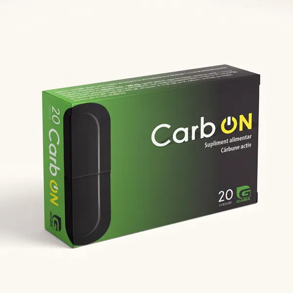 CarbON - Cărbune Activ 200 mg, 20 comprimate - anti balonare și disconfort digestiv