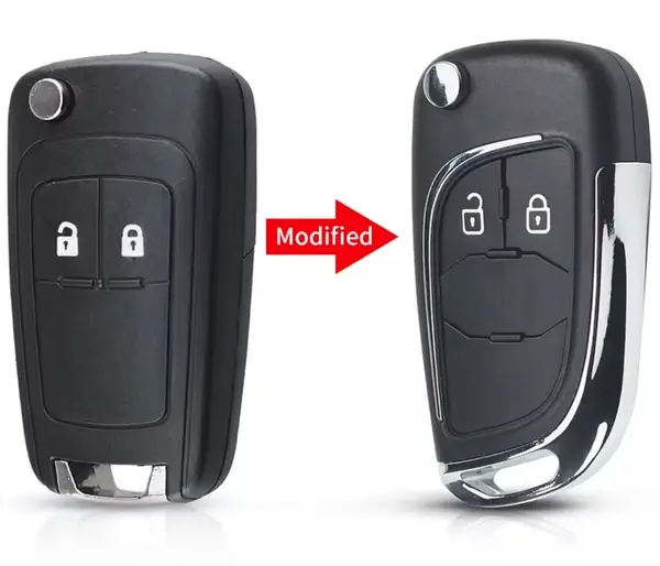Carcasa Cheie Auto Transformare tip Briceag Techstar compatibila Opel Astra, Insignia, Meriva, Zafira, Vauxhall, Chevrolet Cruze – 2 Butoane, Elemente Cromate