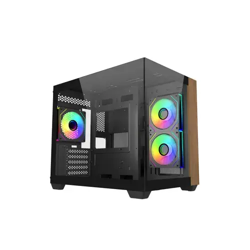 Carcasa Cooler Master Elite 481 Wood, Mini Tower, Sticla securizata, USB-C, 2x USB-A, Jack Combo 3.5mm (Negru)