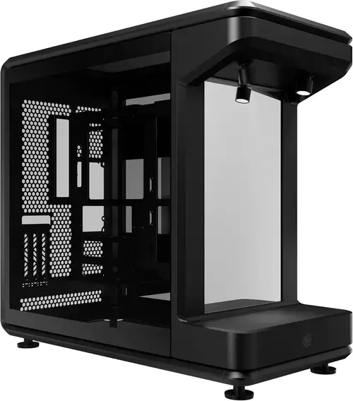 Carcasa Cooler Master MasterFrame 360 STAGE MIRROR, Full Tower, Sticla securizata, 93 L, PCIe 5.0 Riser incluse, 2x Spoturi ARGB (Negru)