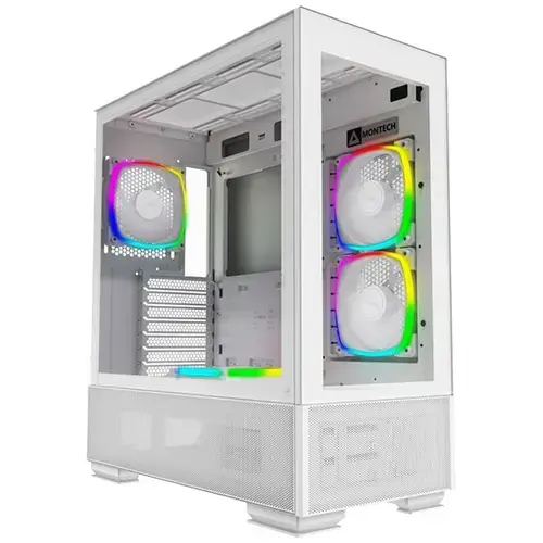 Carcasa Montech Sky Two, fara sursa, ATX, tempered glass, ARGB (Alb)
