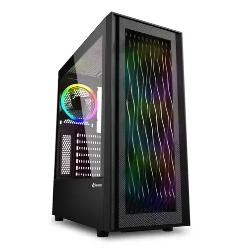 Carcasa SHARKOON RGB WAVE Tempered Glass , MiddleTower, fara sursa (Negru)