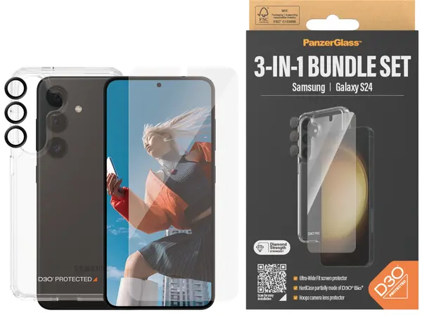 Carcasă și protecții PanzerGlass - 3 в 1 Bundle Set, Galaxy S24, transparent