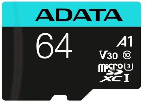 Card de memorie ADATA Premier, MicroSDXC, 64GB, UHS-I, Class 10, U3 + Adaptor microSD