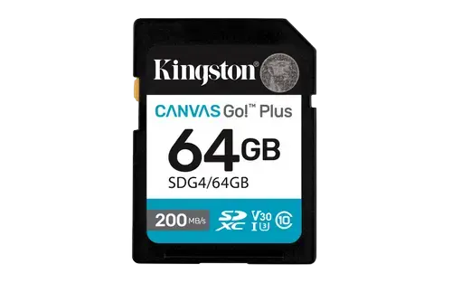 Card de memorie Kingston Canvas Go! Plus Gen 4, 64GB, SDXC, UHS-I U3, V30, Clasa 10