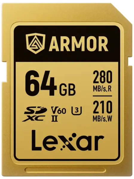 Card de memorie Lexar ARMOR Gold LSDAMGL064G-RNNNG, 64GB, SDXC, UHS-II U3, V60, Inox, IP68
