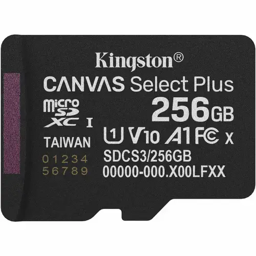 Card de Memorie MicroSDXC Kingston Canvas Select Plus, 256GB, Clasa 10 UHS-I Performance, U1, V10
