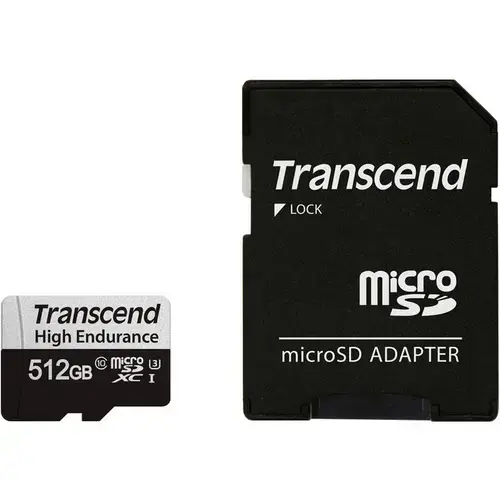Card de memorie Transcend High Endurance USD350V, 512GB, microSDXC, UHS-I U3, Clasa 10 + Adaptor SD