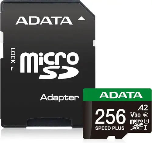 Card memorie ADATA SPEED PLUS, 256GB, microSDXC, UHS-I U3, V30, A2, 180/160 MB/s + Adaptor SD inclus