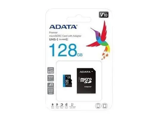 Card microSD ADATA 128GB, Class 10, 100MB/s citire, 25MB/s scriere, adaptor SD inclus, AUSDX128GUICL10A1-RA1, ideal pentru video Full HD