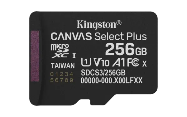 Card microSDXC Kingston Canvas Select Plus 256GB, Clasa 10 UHS-I, V30, A1