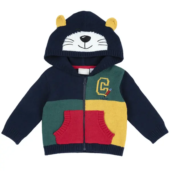 Cardigan copii Chicco tricotat cu gluga, albastru inchis, 01981-65MFCO
