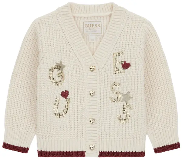 Cardigan cu mânecă lungă Guess - Cu nasturi în formă de inimă, alb, 24 luni
