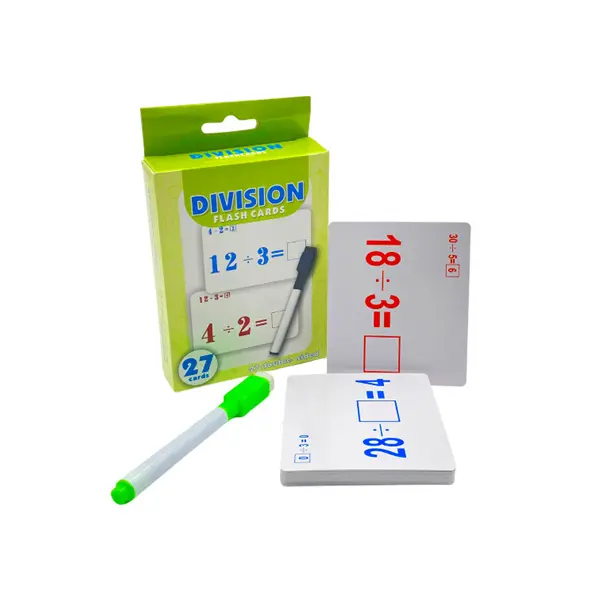 Carduri pentru invatarea si exersarea operatiilor matematice de impartire cu marker inclus, 27 bucati set