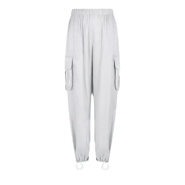 Cargo pants in glitter satin grey 12