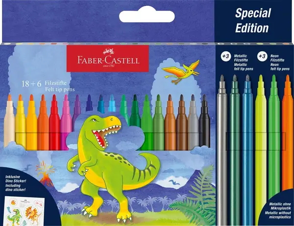 Carioci 18+6 culori metalizate/set, Dinozauri Faber-Castell
