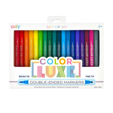 Carioci 2 in 1 cu pensula si varf fin, Color Luxe-set de 20