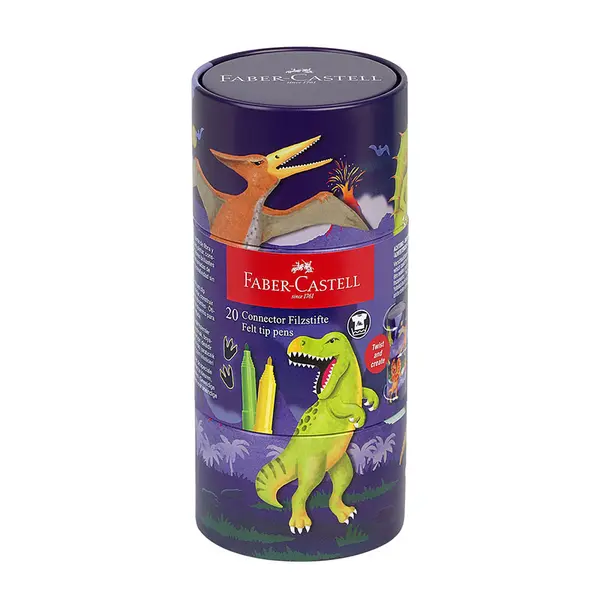 Carioci, 20culori/set, Dinozauri Connector Faber-Castell
