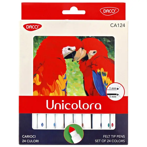 Carioci, 24 culori/set, varf conic, Unicolora, Daco