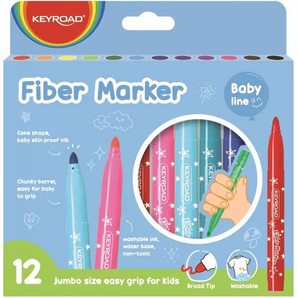 Carioci colorate lavabile Keyroad Baby Line, 12 culori set