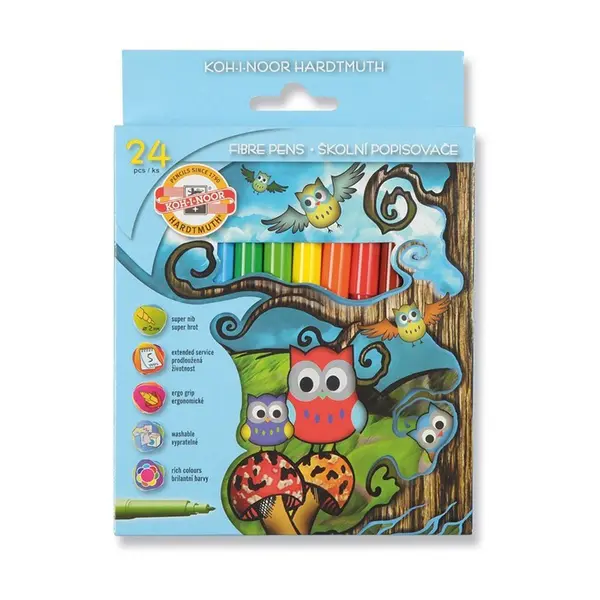 Carioci cu 2 varfuri (2mm-3mm), 24 culori/set, lavabile, Koh-I-Noor