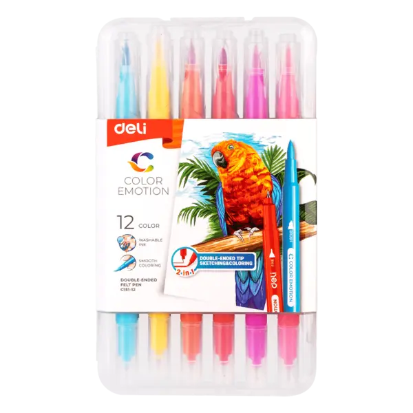Carioci cu varf pensula Deli 12 culori/cut 2 capete Carioci cu varf pensula Deli 12 culori/cut 2 capete